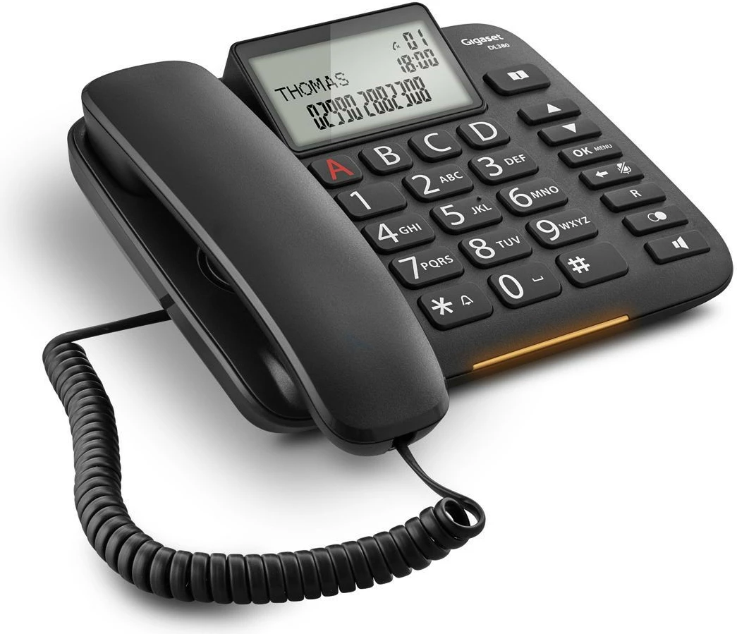 Fiksni telefon z žico Gigaset DL380, črn