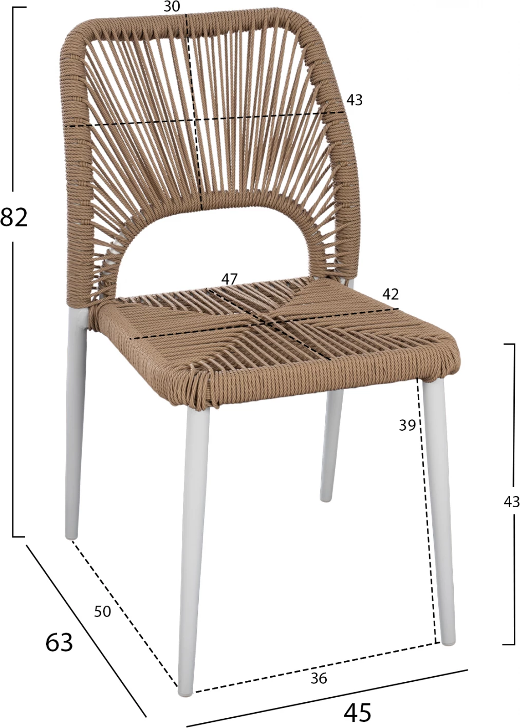 Jedilni set 5 kosov bela miza 120x80 in stol z vrvjo