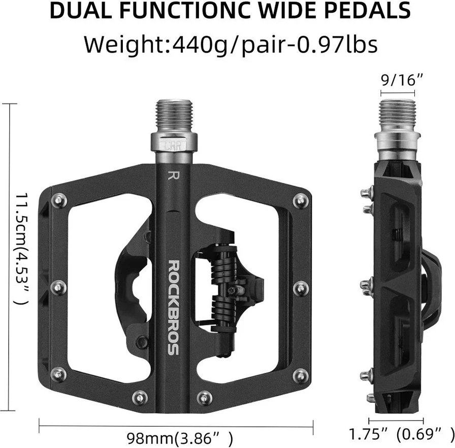 Set pedal za kolo Rockbros PD15-BK, aluminijeva zlitina, črn