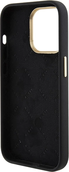 Ovitek iz silikona z logotipom 4G in kristali za iPhone 15 Pro, črn, Guess