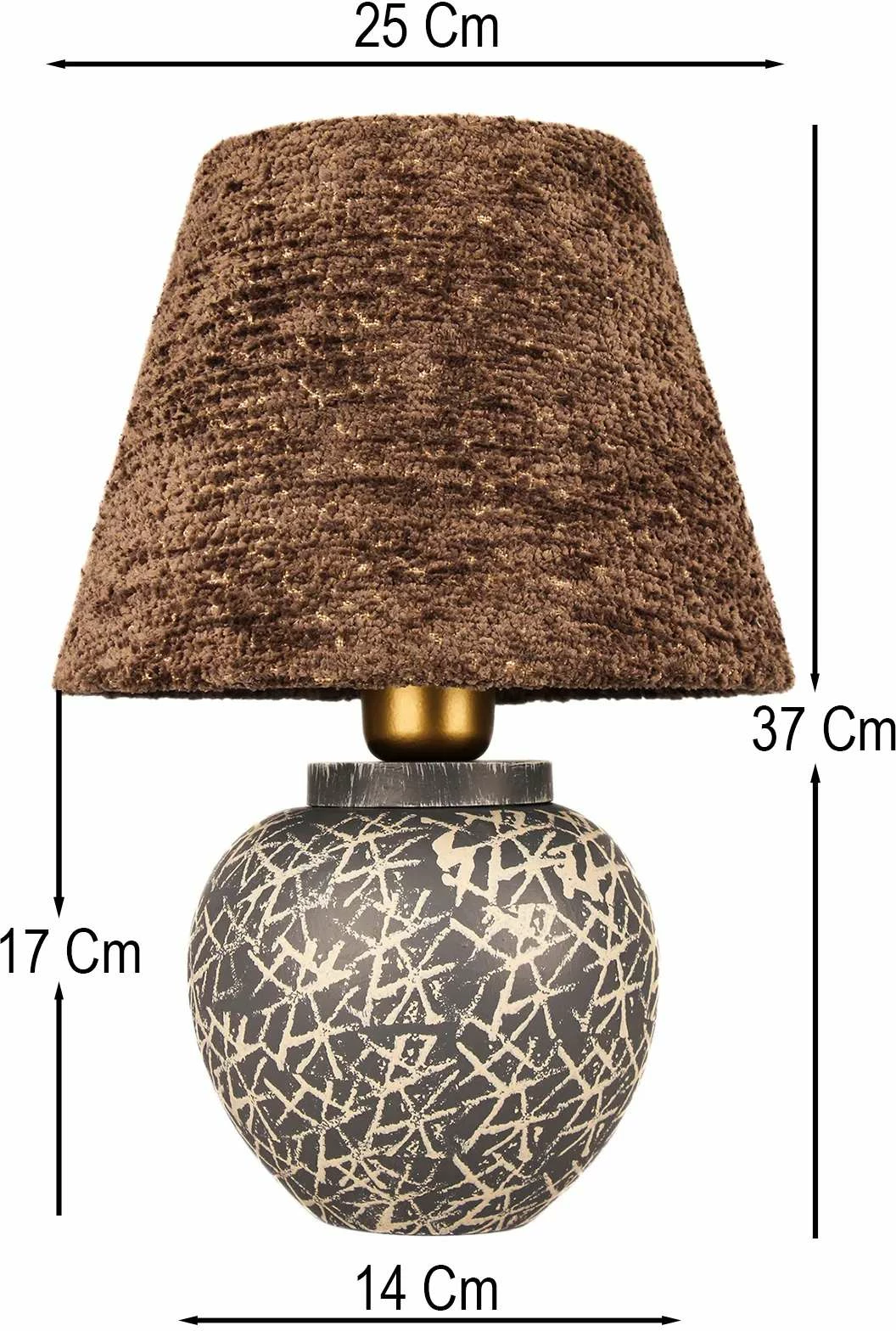 Namizna svetilka Opviq Hidra, keramično telo, žametni abažur, rjava in siva