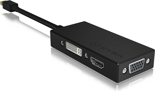 3-v-1 adapter Mini DisplayPort na HDMI/DVI-D/VGA, ICY BOX IB-AC1032, črn