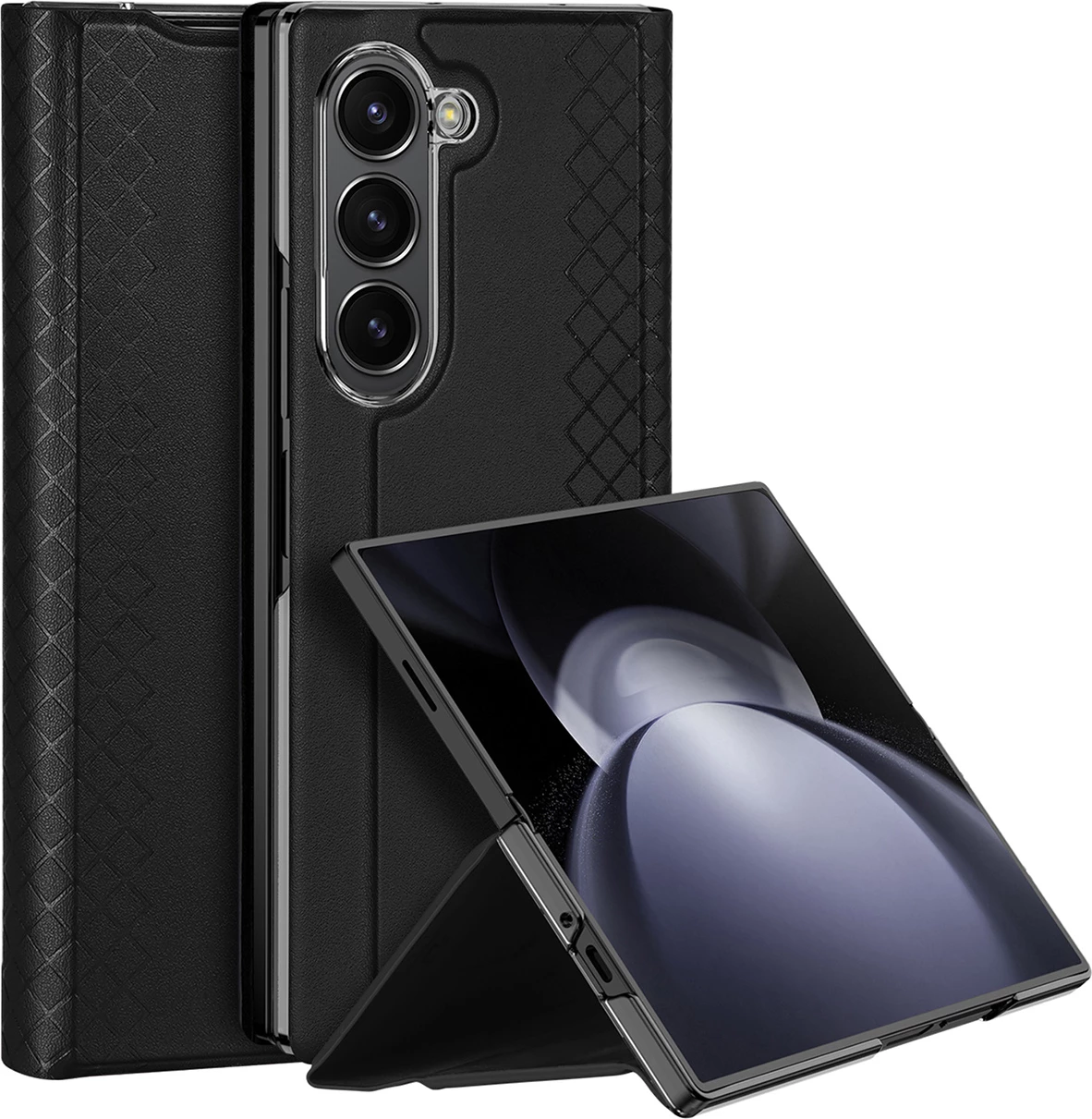 Ovitek za telefon Dux Ducis Brill za Samsung Galaxy Z Fold 6, z magnetnim zapiranjem, žepom za kartico, iz eko usnja, črn