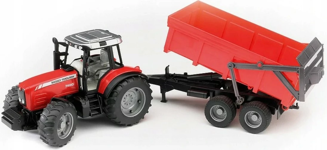 Igralni traktor Massey Ferguson z izmetno prikolico BRUDER BR-02045, plastika, rdeč/črn