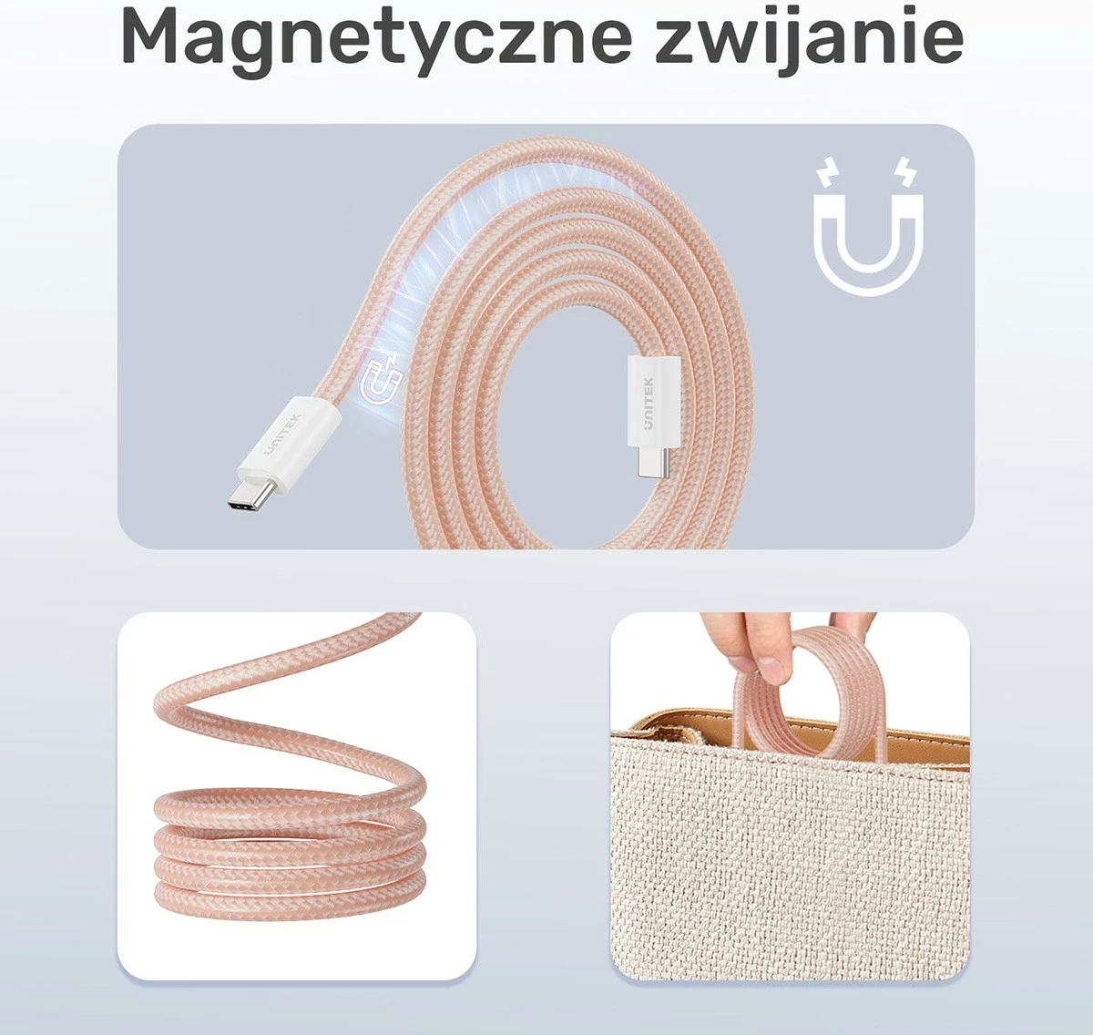 Magnetni USB-C kabel 100W 1 m, Unitek, bež