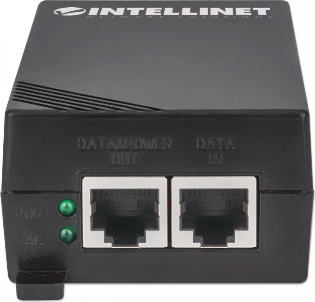PoE+ napajalnik Intellinet 561518, 30 W, 2x Gigabit RJ45, črn