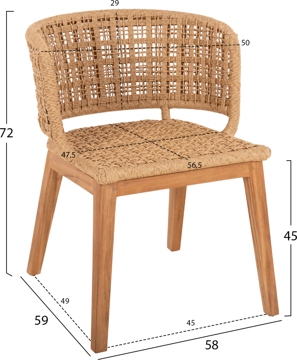 Notranji naslanjač FARLEY FH9827 iz tikovine in sintetične vrvi v naravni barvi 57x58x86H cm