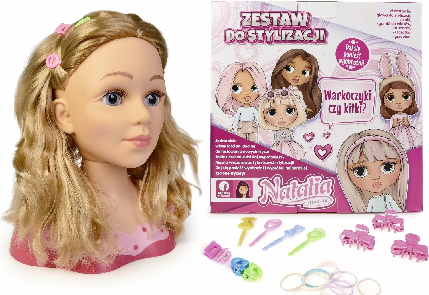 Manekenska glava za stiliranje las, Natalia Artyk 182006, set, za deklice