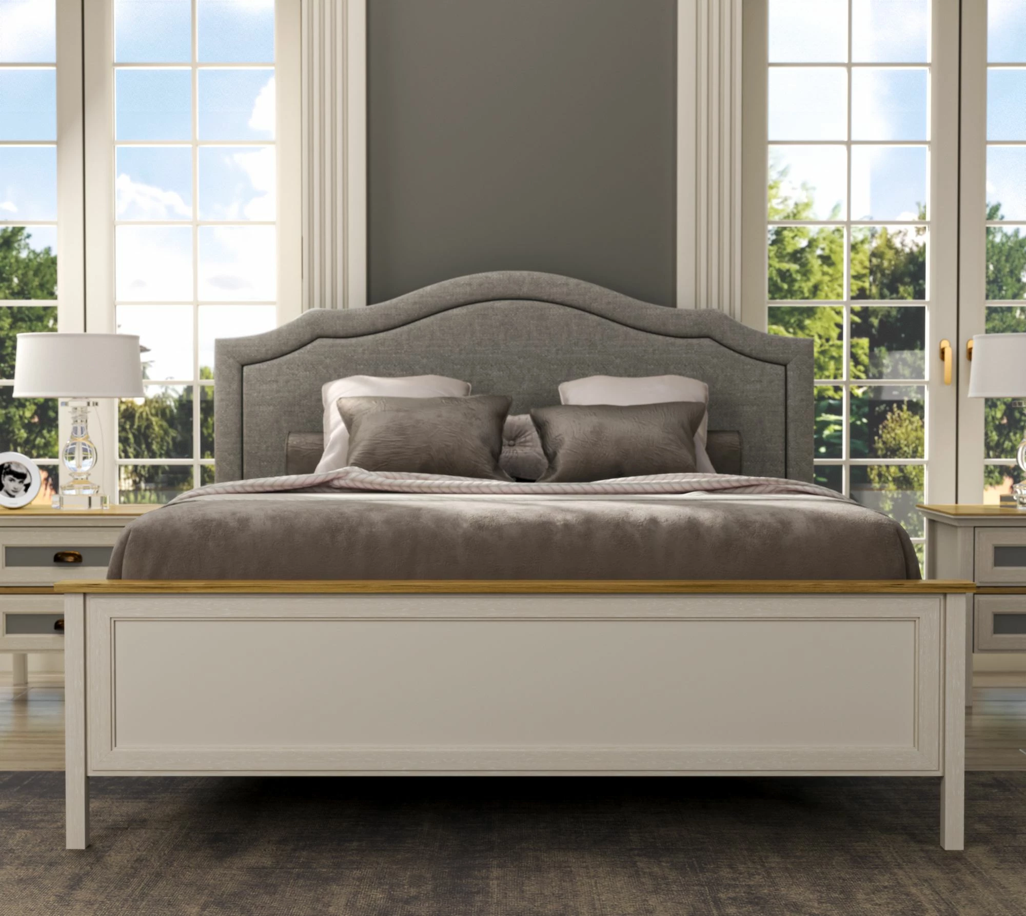 Dvojna postelja Skye Decor, krem, hrast, siva, FRN-21019