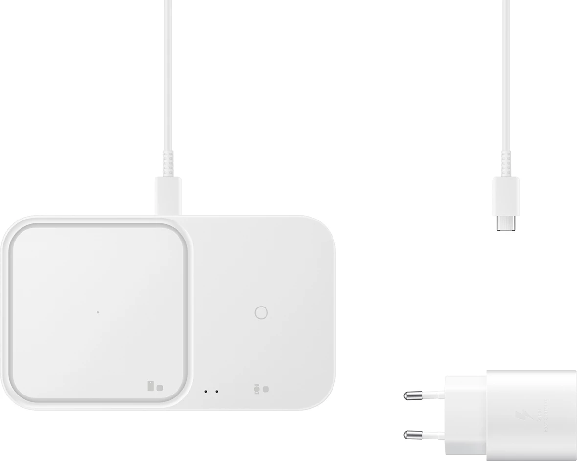 Brezžični polnilec Duo, Samsung Wireless Charger Duo EP-P5400TWEGEU, 15 W, z USB-C kablom, bel, komplet