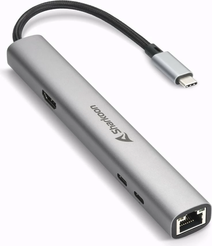 Adapter USB-C, 6 vrat, HDMI, RJ-45, Sharkoon OfficePal Combo, siva