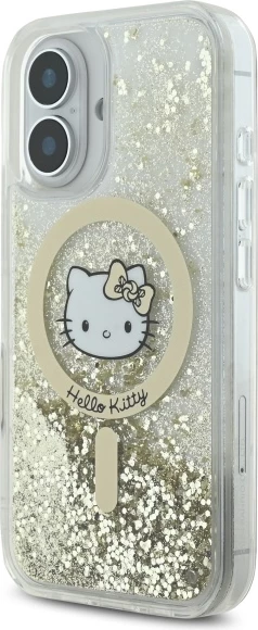 Zaščitni ovitek z zlatimi delci Hello Kitty Liquid Glitter Fever MagSafe za iPhone 16, Gold