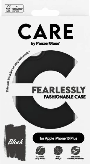 Ovitek za telefon PanzerGlass CARE Fearlessly Fashionable za iPhone 15 Plus, črn