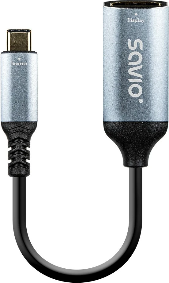 Adapter USB-C na HDMI, Savio AK-78, 4K 60Hz, 15 cm, črn/srebrn