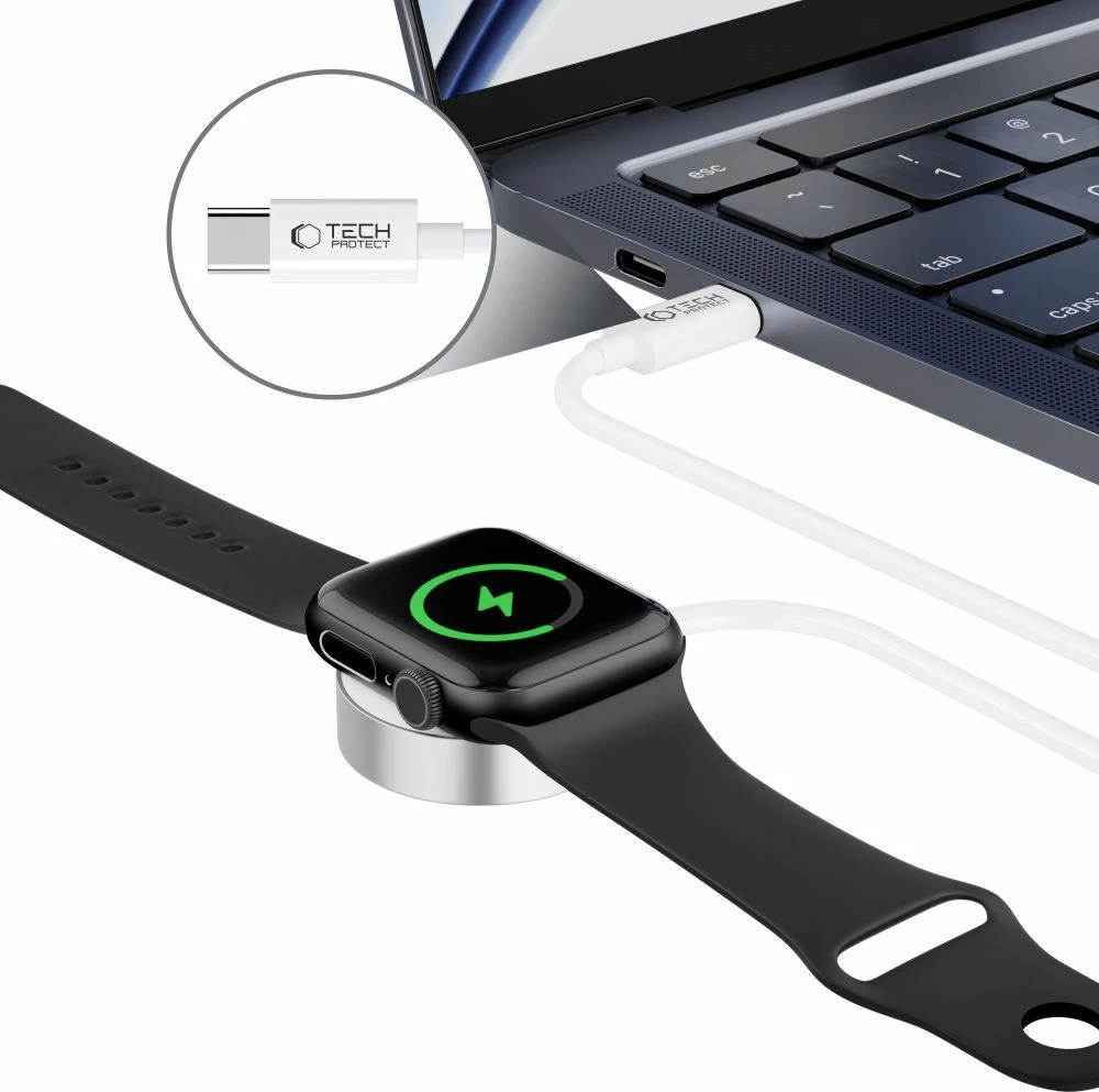 Brezžični polnilec Tech-Protect UltraBoost za Apple Watch, USB-C, 1,2 m, bel