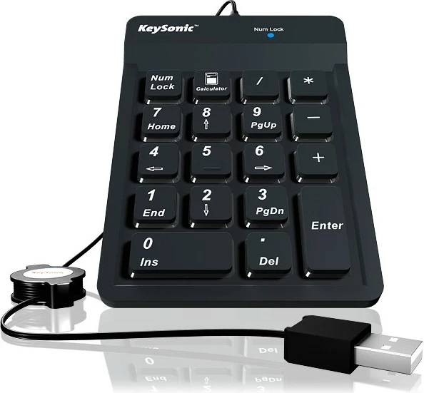 Kompaktna numerična tipkovnica KeySonic ACK-118BK, USB, 18 tipk, silikon, črna