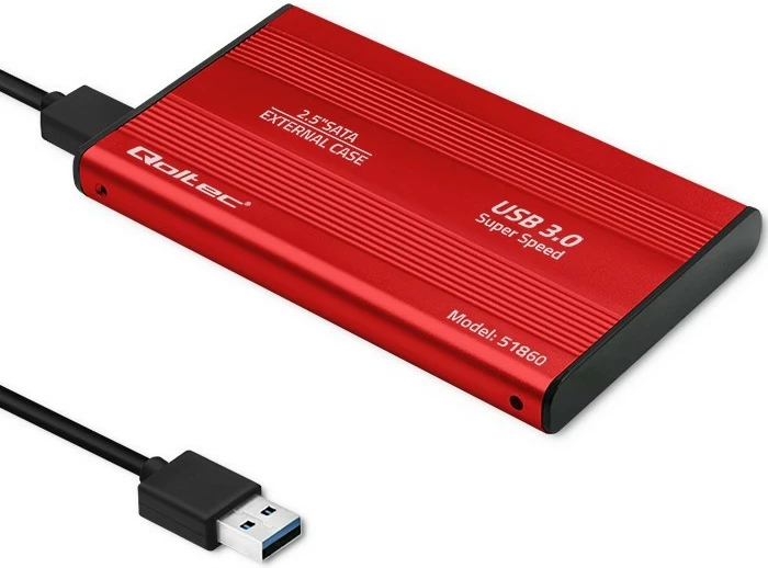 Zunanje ohišje za 2,5" HDD/SSD Qoltec, USB 3.0, rdeče