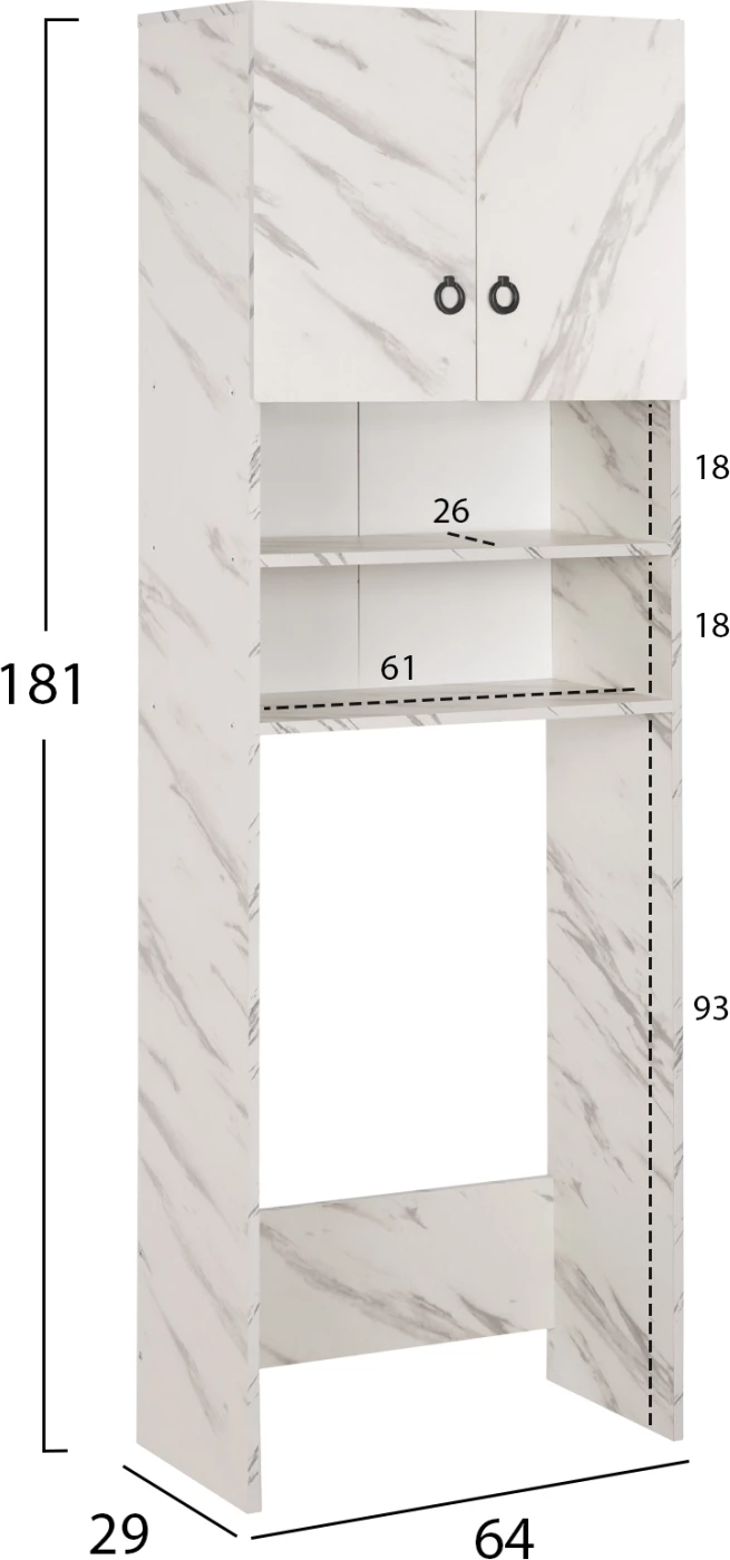 Pohištvo za pralni stroj TERRY FH9122.12 z omarico in policami melamin belo marmor 64Χ29Χ181Hcm