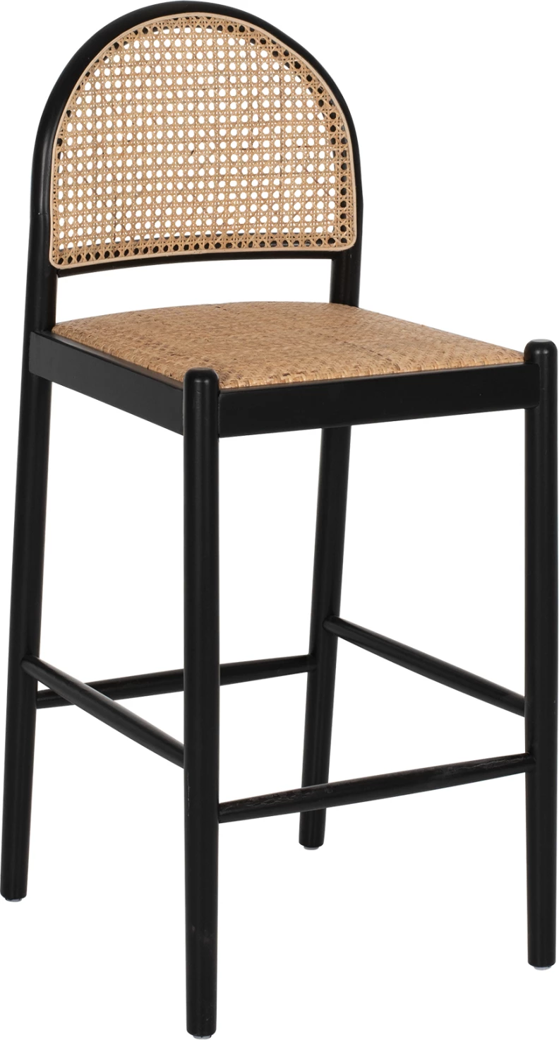 Barski stol iz bukovega lesa črne barve z ratanom v bež barvi 46Χ48Χ94Hcm.FH9408.02