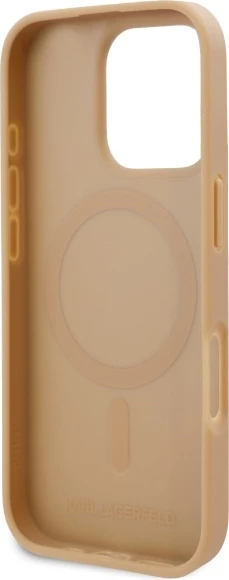 Ovitek za iPhone 16 Pro, usnjen, MagSafe, bež Karl Lagerfeld