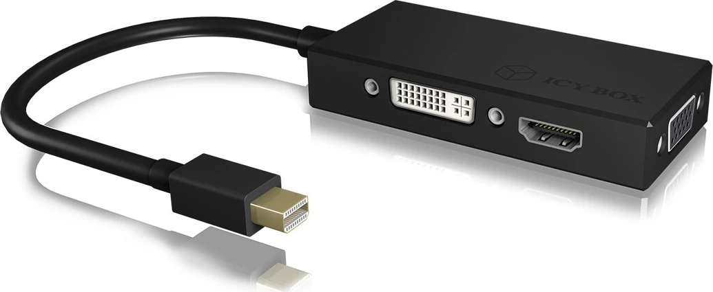 3-v-1 adapter Mini DisplayPort na HDMI/DVI-D/VGA, ICY BOX IB-AC1032, črn