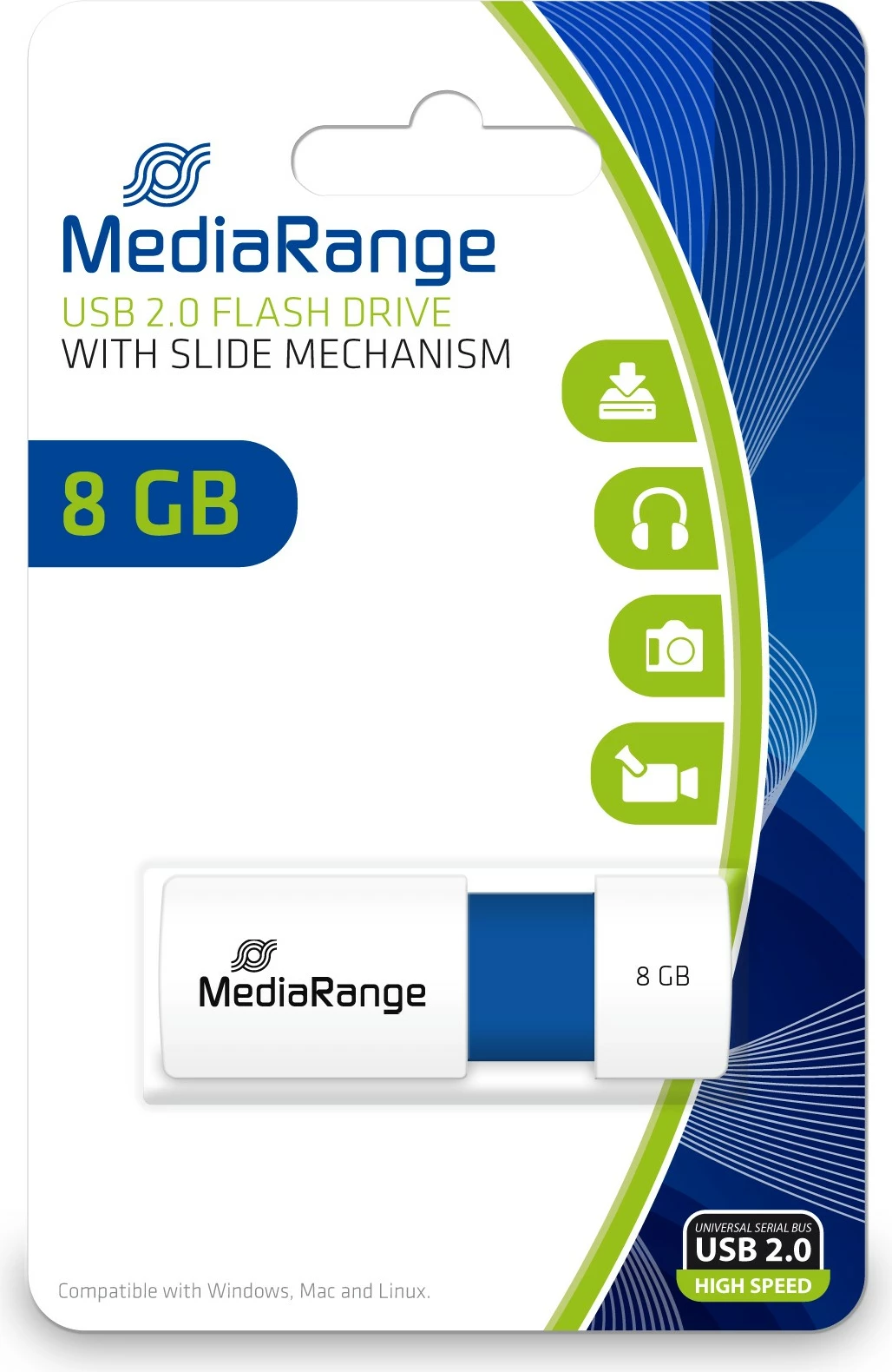 USB ključek 8 GB MediaRange USB 2.0, moder