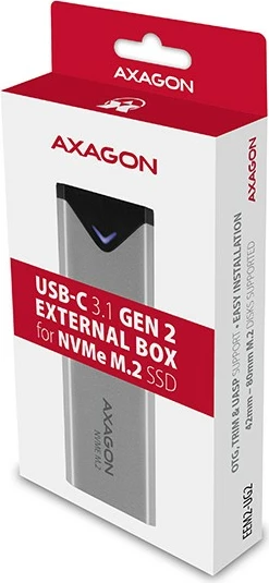 Zunanji računalniško ohišje za NVMe M.2 SSD, USB-C 3.2 Gen 2, 42–80 mm, srebrno/črno — AXAGON EEM2-UG2
