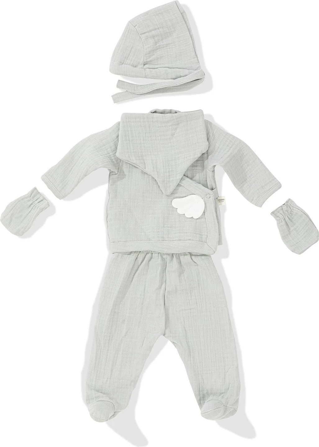 Set za novorojenčka (5 kosov), angelova krila, siva, Evila Originals