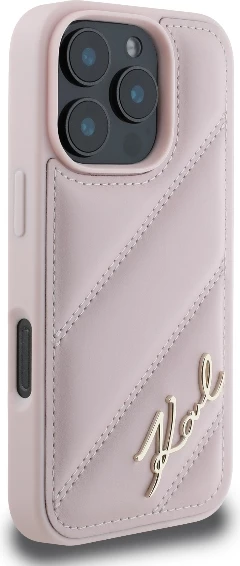 Quilted Signature ovitek Karl Lagerfeld za iPhone 16 Pro, rožnat