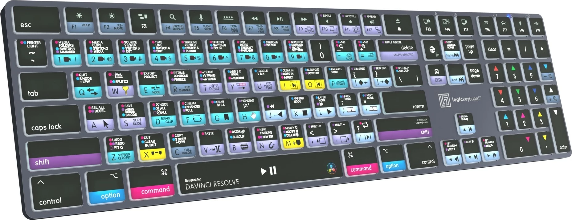 Tipkovnica polne velikosti (100%), z/ brez kabla, Bluetooth, osvetlitev, QWERTY, siva titan - Logickeyboard LKB-RESB-TM-UK
