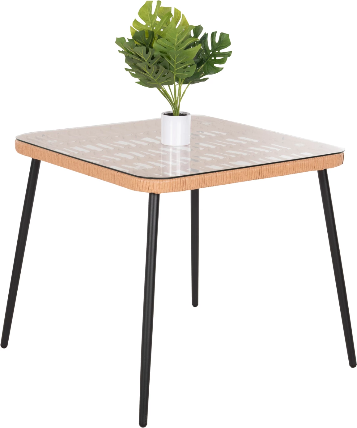 Kvadratna jedilna miza ALLEGRA FH5536.11 črna kovina-P.E. ratan v naravni barvi 79,5x79,5x72,5H cm