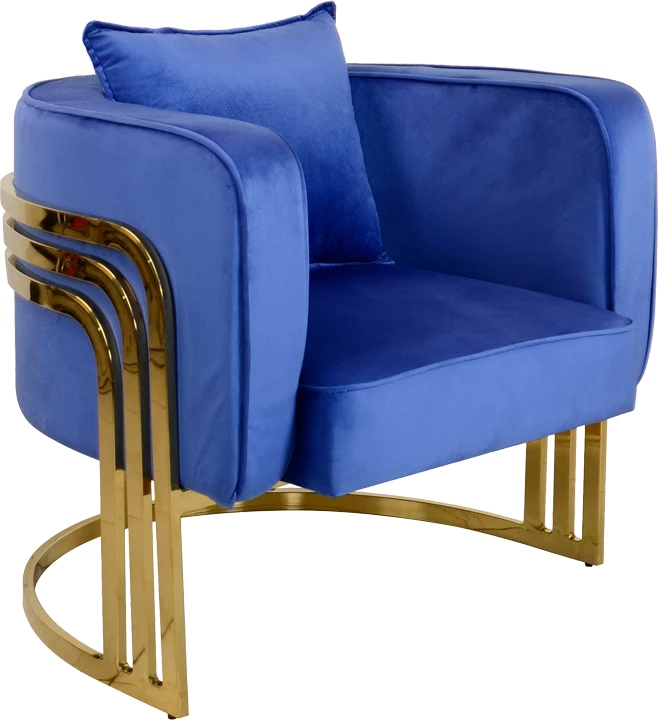 Stol z modrim žametnim oblazinjenjem in zlatim kovinskim ogrodjem, Roblu, 72 x 77,4 x 70 cm
