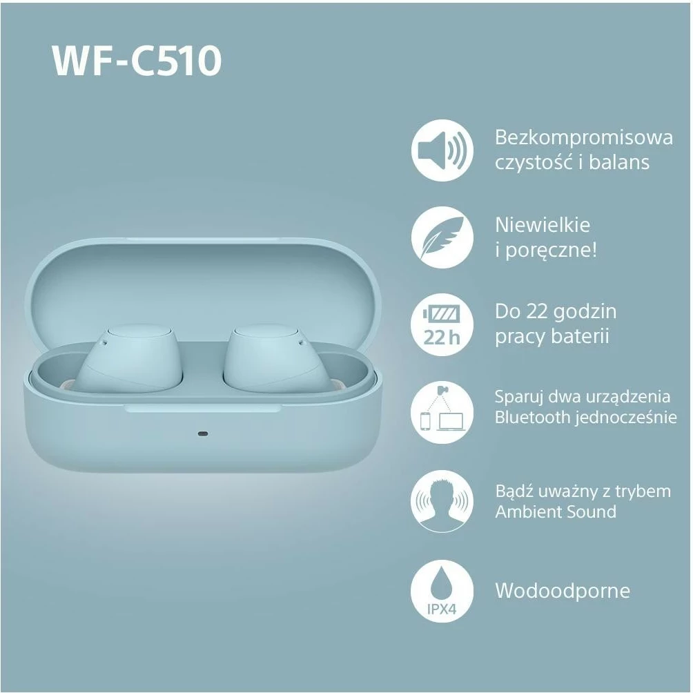 Brezžične slušalke Sony WF-C510, True Wireless, Bluetooth 5.3, modre