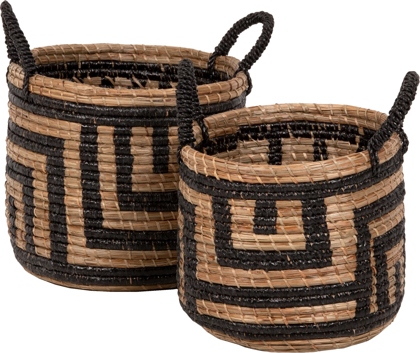 2-delni komplet dekorativnih košar FH7846.02 iz mendong trave v naravno-črni barvi Φ36x32-40Hcm