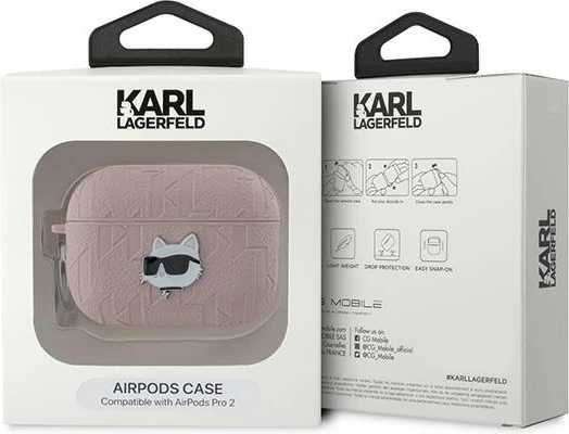 Ovitek za AirPods Pro 2, Monogram Choupette Head Karl Lagerfeld, roza