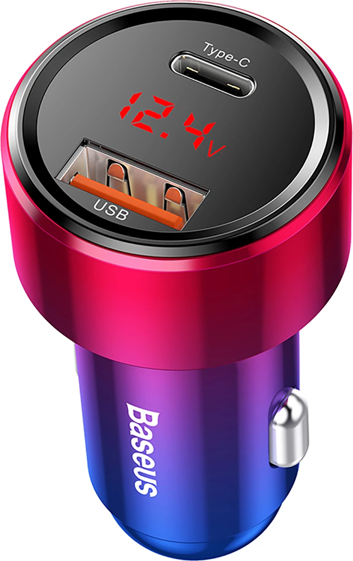 Polnilec za avto, 45W, 2 porta USB-C/USB-A, z zaslonom, roza in modra Baseus Magic Series PPS CCMLC20C-09