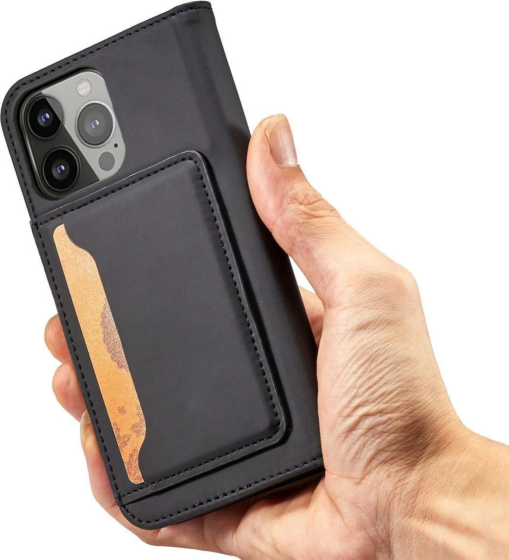 Magnetni ovitek s pokrovom, denarnico in držalom, črn — Hurtel za Samsung Galaxy S23 Ultra