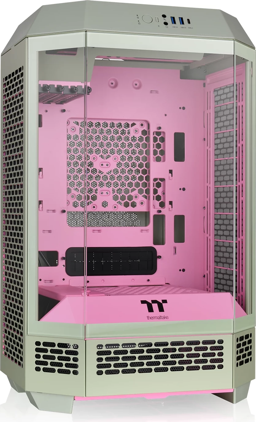 Micro Tower ohišje Thermaltake The Tower 300 TG Matcha Plum, SPCC, micro ATX/Mini-ITX, zelena/rožnata