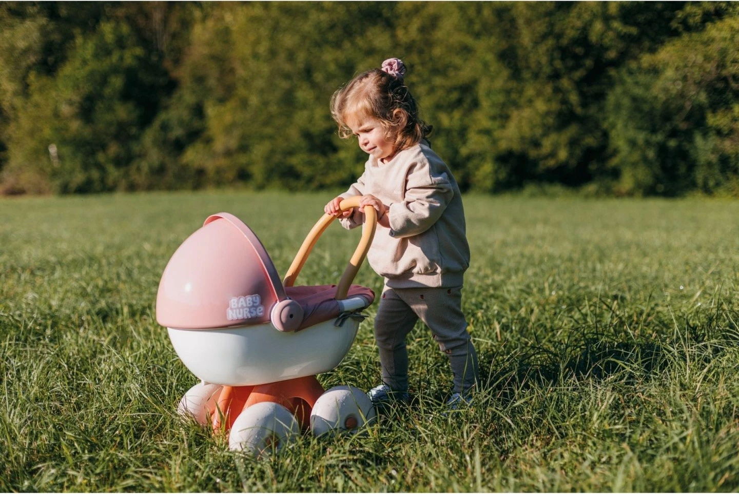 Igračni voziček za punčke Smoby Baby Nurse, reciklirana plastika, rjav/roza/bel