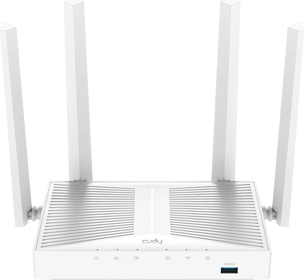 Wi‑Fi Mesh usmerjevalnik AC1200, gigabit, 5× RJ45, USB 3.0, 4× antena 5 dBi — Cudy WR1300S, bel