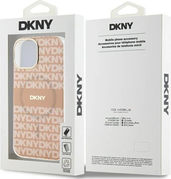 Zaščitni ovitek DKNY IML Mono & Stripe MagSafe za iPhone 15 Plus / 14 Plus, roza