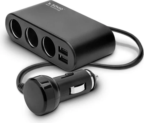 Razdelilec vtičnice za vžigalnik v avtomobilu Savio SA-024, 12/24V, črn