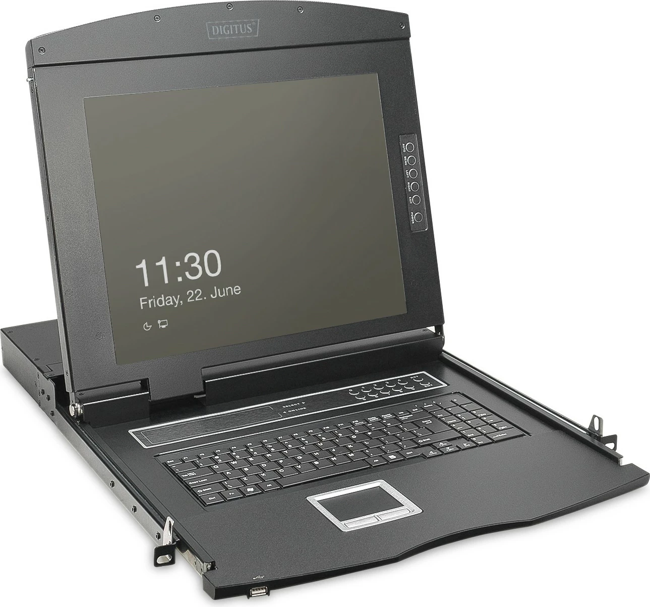 Rack konzola 19", 16-portni KVM, LCD HD, ameriška tipkovnica, črna, Digitus