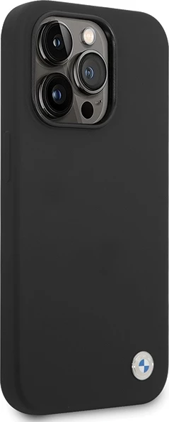 Ovitek za telefon silikon z metalnim logotipom BMW za iPhone 15 Pro, črn