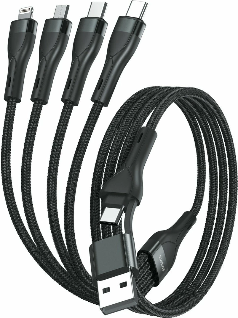 Večnamenski kabel za polnjenje 4smarts 541023, 1,2 m, USB A/USB C, USB C/Micro USB-A/Lightning, črn