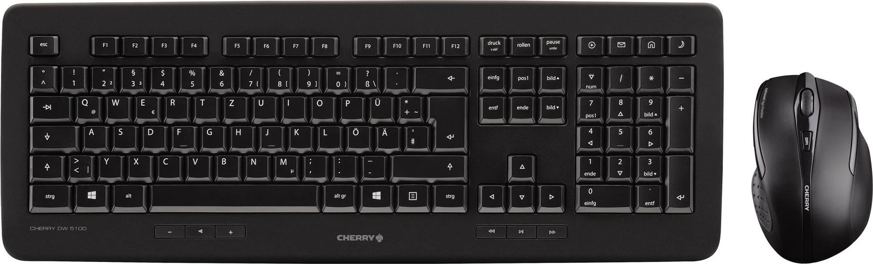Brezžična komplet tipkovnice in miške Cherry DW 5100, polna velikost (100%), RF, QWERTZ, črn