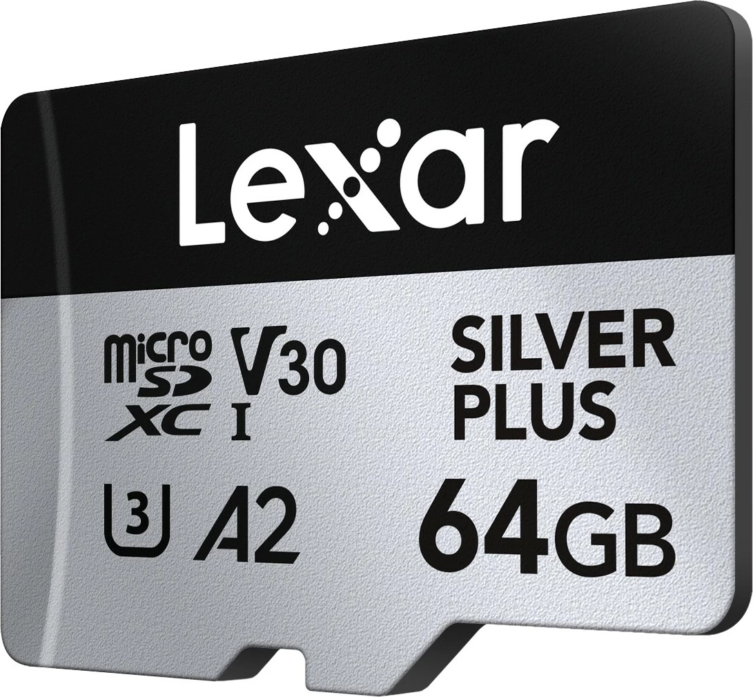 MicroSD pomnilniška kartica Lexar LMSSIPL064G-BNANG 64GB UHS-I A2 U3 V30 205/100 MB/s s SD-adapterjem Silver Plus