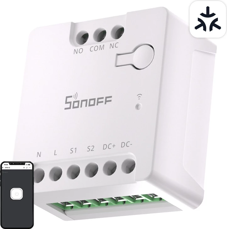 Pametni stikalo Sonoff MINI-D, WiFi, Matter, AC/DC 12-48V, suhi kontakt, belo