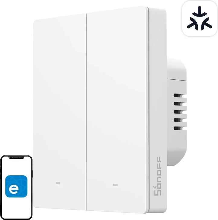 Pametni stikalo, Sonoff M5-2C-80W, 2-kanalno, Matter, belo