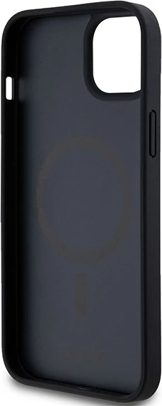 Zaščitni ovitek z monogram vzorcem DKNY, kovinski logotip, MagSafe za iPhone 15 Plus / 14 Plus, črn